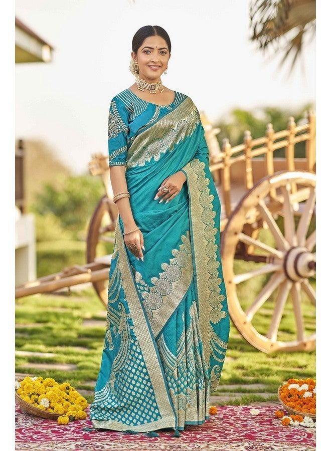 Manohari ساري حرير بناراسي مزخرف رائع للنساء مع قطعة بلوزة_MN1743 - Image 4