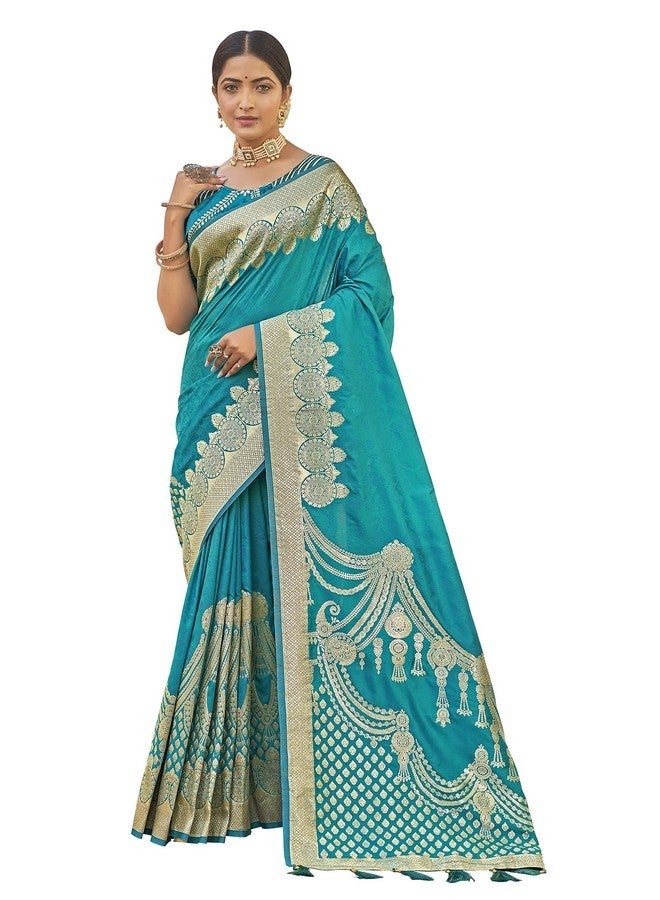 Manohari ساري حرير بناراسي مزخرف رائع للنساء مع قطعة بلوزة_MN1743 - Image 1
