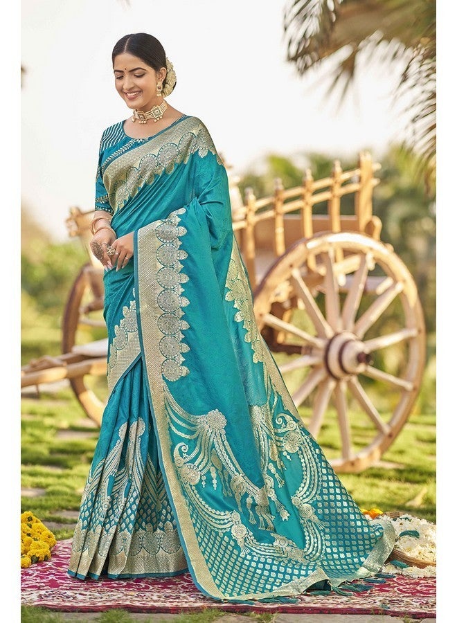 Manohari ساري حرير بناراسي مزخرف رائع للنساء مع قطعة بلوزة_MN1743 - Image 2