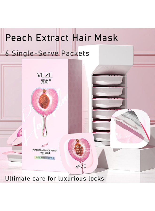 فيزي قناع شعر حريري برائحة الخوخ، علاج تغذية عميق للشعر الجاف والتالف، عبوات قناع شعر بحجم السفر للترطيب والإصلاح، لجميع أنواع الشعر - 6 عبوات (0.42 أوقية لكل منها) - Image 3