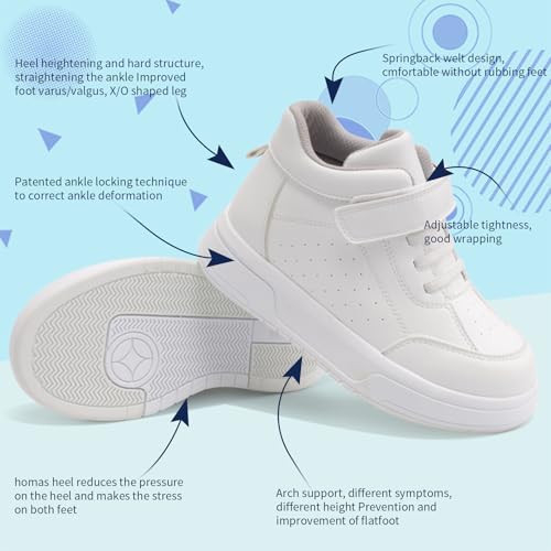 princepard Kids Orthopedic Shoes with Ankle and Arch Support,Fashion Thick Sole Corrective Sneakers White 3 Big Kid - Image 5