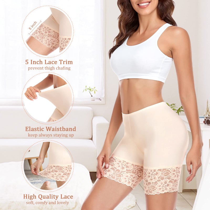 Werena Slip Shorts for Under Dresses Women Anti Chafing Underwear Seamless Boyshorts Panties Lace Under Shorts (#1 Nude,X-Large) - Image 4