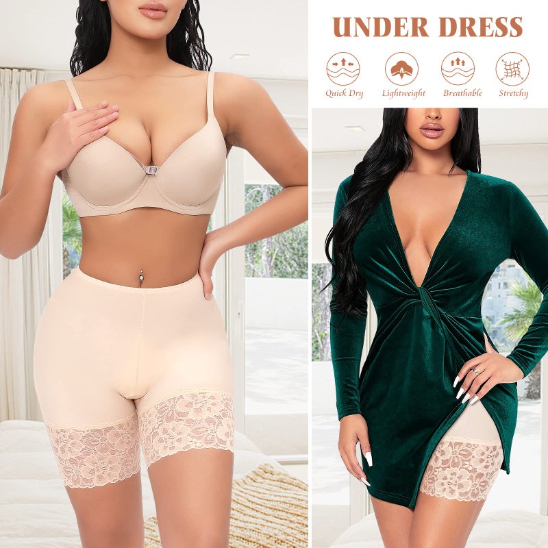 Werena Slip Shorts for Under Dresses Women Anti Chafing Underwear Seamless Boyshorts Panties Lace Under Shorts (#1 Nude,X-Large) - Image 5