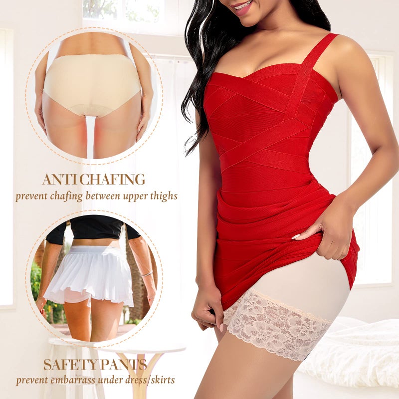 Werena Slip Shorts for Under Dresses Women Anti Chafing Underwear Seamless Boyshorts Panties Lace Under Shorts (#1 Nude,X-Large) - Image 3