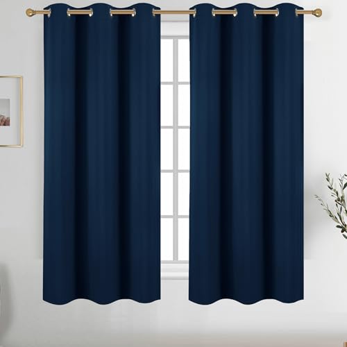 Diraysid Navy Blue Grommet Blackout Curtains for Bedroom Thermal Insulated Room Darkening Curtains Drapes 38 x 63 2 Panels