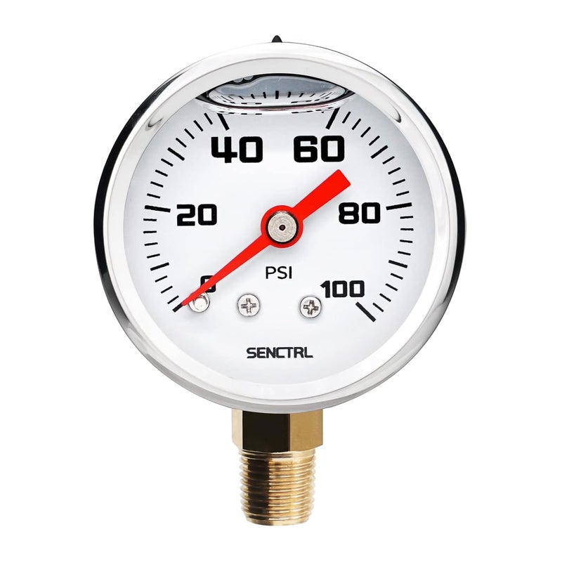 SENCTRL 0-100 PSI Fuel Pressure Gauge - 1-1/2" Dial, Glycerin Filled, Stainless Steel Case - Image 1