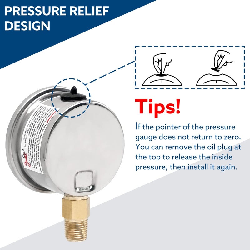SENCTRL 0-100 PSI Fuel Pressure Gauge - 1-1/2" Dial, Glycerin Filled, Stainless Steel Case - Image 5