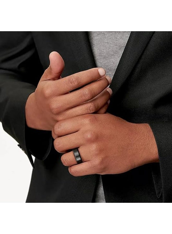 Premium Titanium Steel Ring – Beveled Edge, High-Polish Stainless Steel Mirror Finish Band （Black） - Image 2