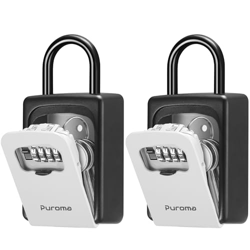 Puroma Lock Box, Large Key Lock Box Resettable Combination Code Lockbox, Portable Wall Mount Lockbox Security Safe Box for Outside Outdoor Home Office Door Handle House Key, Gray (2 Pack) - Image 1