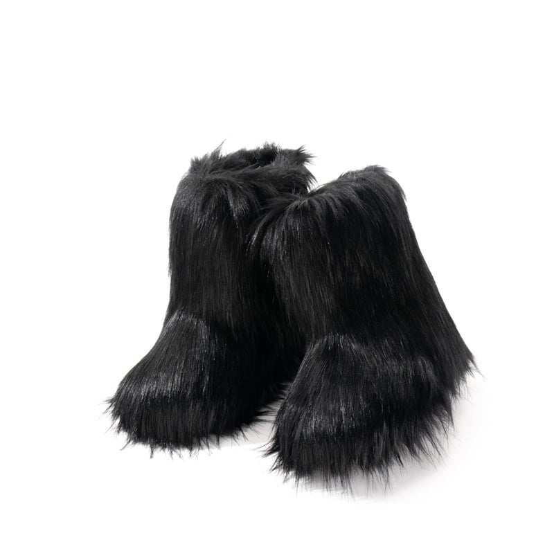 ZVC Women's Faux Fur Boots Furry Comfortable Snow Boots Warm Fluffy Winter Boot Fuzzy Mid-Calf Boot Outdoor Indoor Flat Shoes - Image 5