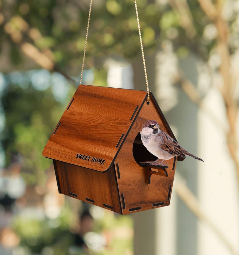 Deskart Wooden Bird House | Hanging and WallPatch Wooden Bird Nest for Balcony, Window and Garden | Suitable for Sparrow and Kingfisher etc. Birds - Image 2