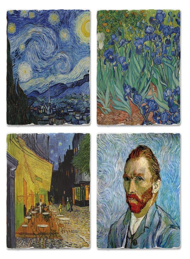 Counterart Thirstystone Van Gogh Classics 4-Pack Assorted Tumbled Tile Stone Coasters with Protective Cork Backing Manufactured in The USA - Image 1