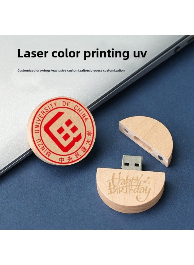 Loquat Ancient Style Round Wooden USB Flash Drive School Emblem Corporate Logo Engraving Wooden Pattern Custom Company Gift Commemorative USB Flash Drive-Color:U Disk + Wooden Gift Box Packaging-Capacity:U  - Image 3