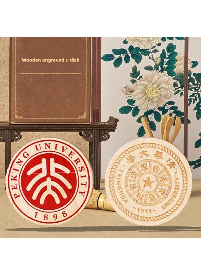 Loquat Ancient Style Round Wooden USB Flash Drive School Emblem Corporate Logo Engraving Wooden Pattern Custom Company Gift Commemorative USB Flash Drive-Color:U Disk + Wooden Gift Box Packaging-Capacity:U  - Image 2