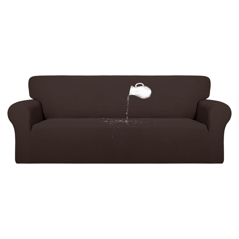 PureFit 100% Dual Waterproof Couch Cover Slipcovers for Couches and Sofas - Stretch Non Slip Fleece Sofa Covers Washable, Leakproof Furniture Protector for Kids, Pets, Dog (Sofa, Chocolate) - Image 1
