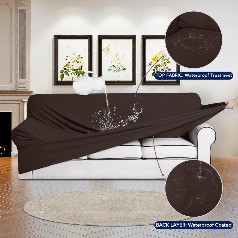 PureFit 100% Dual Waterproof Couch Cover Slipcovers for Couches and Sofas - Stretch Non Slip Fleece Sofa Covers Washable, Leakproof Furniture Protector for Kids, Pets, Dog (Sofa, Chocolate) - Image 3