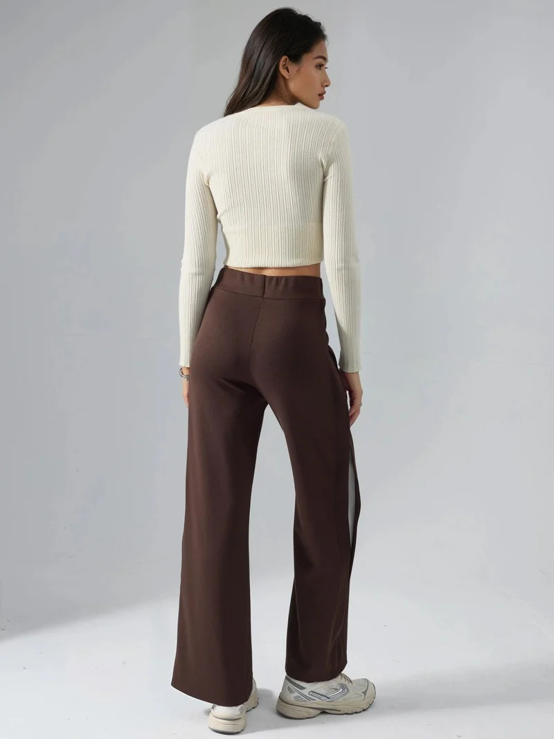 Hiccup Coffee Brown Modal Touch Stripe Detail Pants Bersan Collection for Women | Best Price UAE
