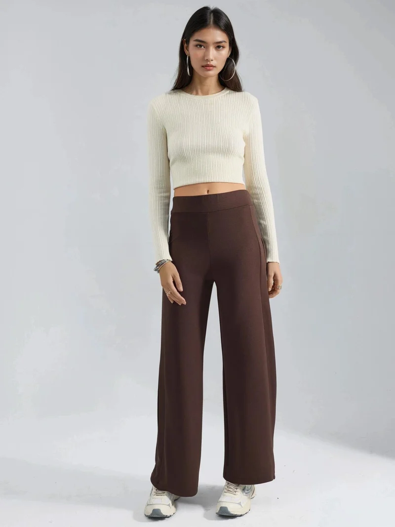 Hiccup Coffee Brown Modal Touch Stripe Detail Pants Bersan Collection for Women | Best Price UAE