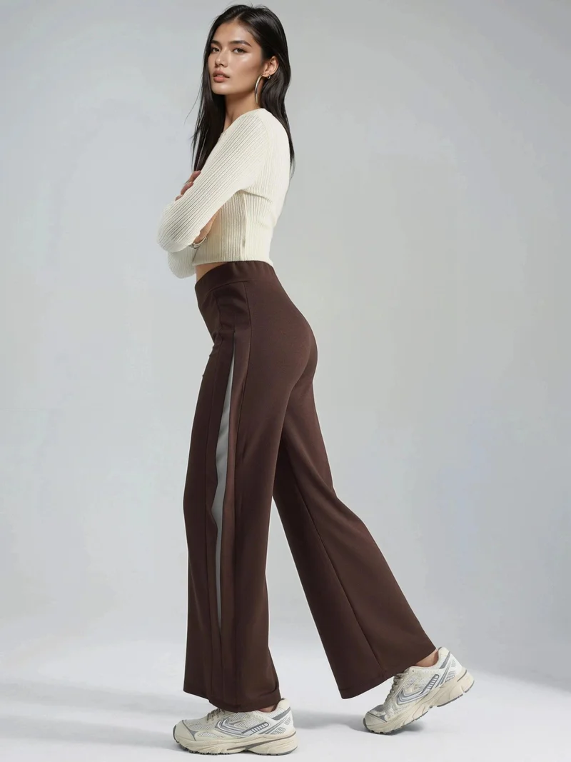 Hiccup Coffee Brown Modal Touch Stripe Detail Pants Bersan Collection for Women | Best Price UAE