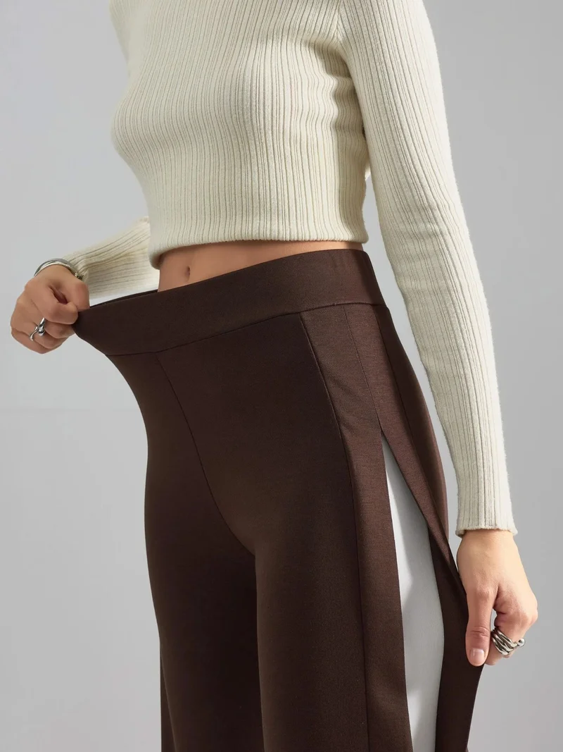 Hiccup Coffee Brown Modal Touch Stripe Detail Pants Bersan Collection for Women | Best Price UAE