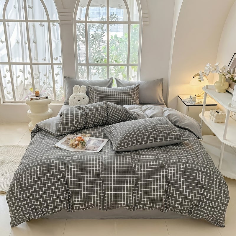 3pcs Minimalist Style, Three-Piece Set, Duvet Cover And Pillowcases Are Printed with Stripes And Plaid Patterns, Soft And Delicate, Breathable And Sweat-Wicking, Easy And Elegant, Machine Washable, Fashionable New Style, Cool And Breathable - Image 1