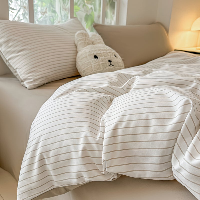 3pcs Minimalist Style, Three-Piece Set, Duvet Cover And Pillowcases Are Printed with Stripes And Plaid Patterns, Soft And Delicate, Breathable And Sweat-Wicking, Easy And Elegant, Machine Washable, Fashionable New Style, Cool And Breathable - Image 5