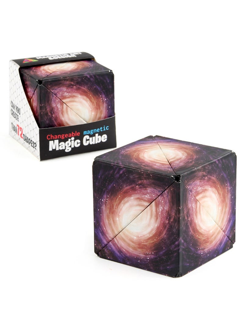 Geometric Three-Dimensional Magnetic Wooden Magic Cube Toy 3d Magnetic Building Blocks Decompression Infinite Flip (Purple Galaxy Cube) - Image 1