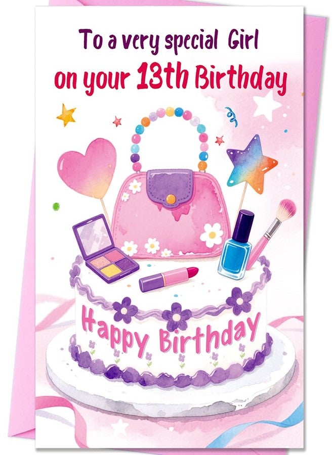 Beixian 13th Birthday Card for Girls, Funny 13th Birthday Decorations for Daughter, Sweet 13 Year Old Girl Gifts from Mom Dad 8x5.3 Inches, Double Sided, with Matching Pink Envelope - Image 1