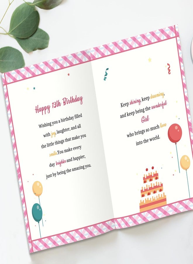 Beixian 13th Birthday Card for Girls, Funny 13th Birthday Decorations for Daughter, Sweet 13 Year Old Girl Gifts from Mom Dad 8x5.3 Inches, Double Sided, with Matching Pink Envelope - Image 2
