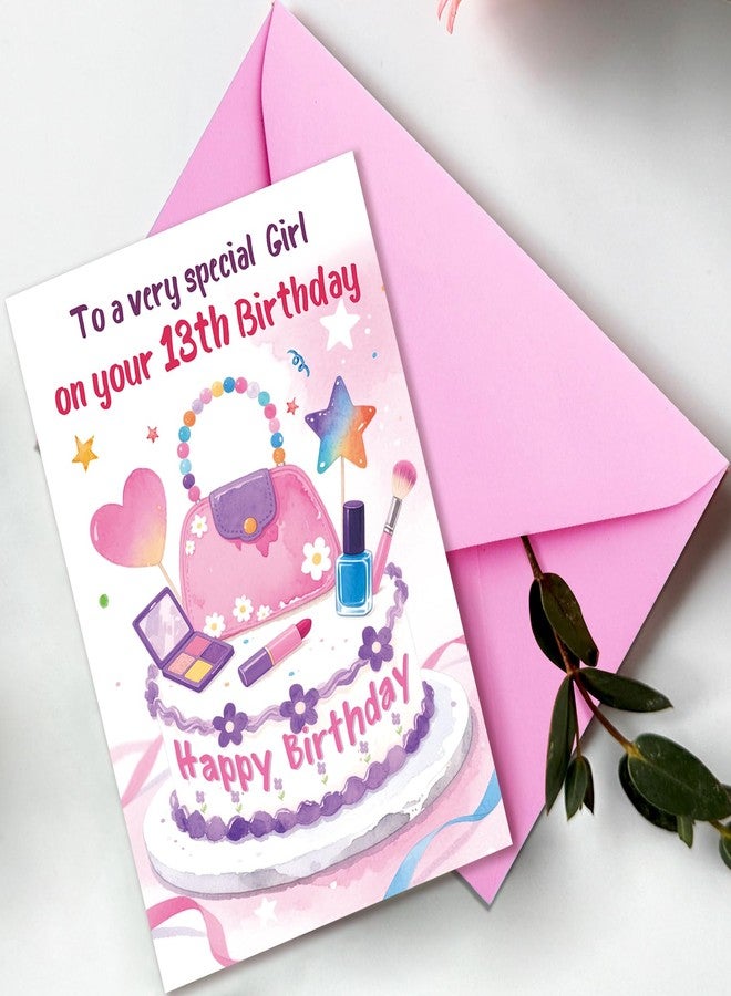 Beixian 13th Birthday Card for Girls, Funny 13th Birthday Decorations for Daughter, Sweet 13 Year Old Girl Gifts from Mom Dad 8x5.3 Inches, Double Sided, with Matching Pink Envelope - Image 4
