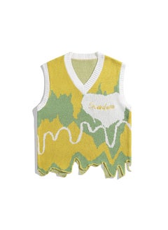 Generic Unisex V-Neck Sweater Vest Knitted Love Top Yellow  - Image 1
