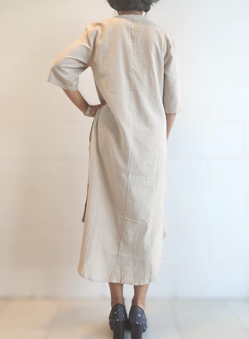 JewelOnPalette Hand painted Long Dress with Nautical Seaside Artwork, 100% Cotton Eco-Friendly, Unique Women-Sailor Design, Relaxed Fit with 2 Pockets for Resort, Travel, Lounge and Casual Wear  - Image 4