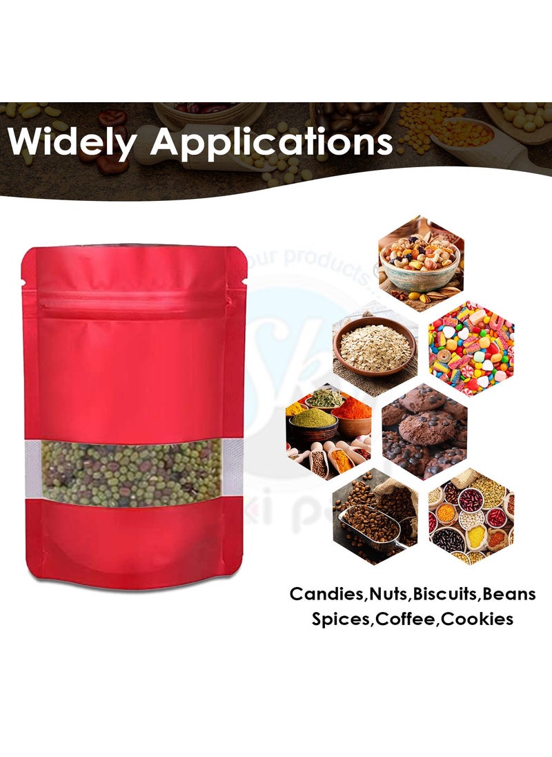 SKY FLEXI PACK SKY FLEXI PACK Ziplock Matte Finish Polyester Pouch 13 x 215cm Red Pack of 100 Airtight Reusable Waterproof Stand Up MultiPurpose Storage Bags with Transparent Window Capacity 200gm  - Image 4