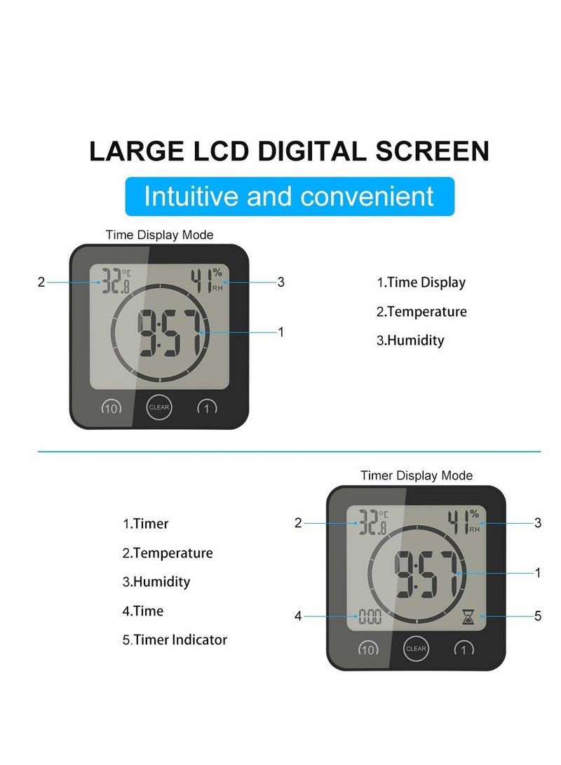 Waterproof Digital Kitchen Timer with Alarm & Touch Screen, Suction Cup for Easy Hanging, Ideal for Cooking, Baking, Study & Exercise (Black) - Image 3