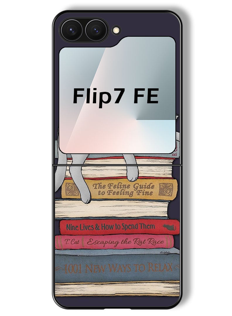 Theodor Case Compatible with Samsung Galaxy Z Flip 7 FE 6.7 Inch Protection Shockproof Bumper Cover Cat With Books - Image 1