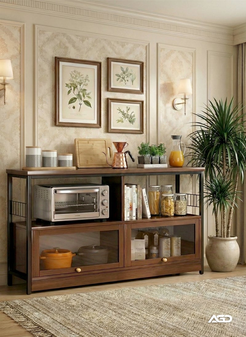 إيه جي دي خزانة تخزين جانبية ، خزانة متعددة الاستخدام لغرفة المعيشة والمكتب ، وللمطبخ ، خزانة ركن القهوة، مساحة تخزين مع ثلاث أرفف وبابين - Image 2