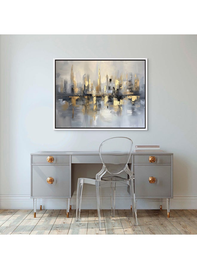 Art Decor Art Decor Framed Canvas Abstract Painting Print of Dubai Skyline Black Blue and Gold Colors Dubai Wall Art Print Wall Decor for Office Living Room Bedroom Gifting - Image 2