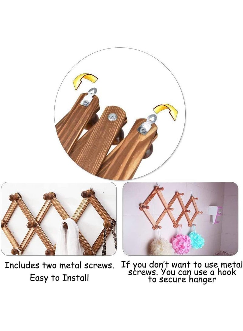 Expandable Accordion Wooden Wall Coat Rack with Hooks - Multi-Purpose Wall Hanger - Image 5