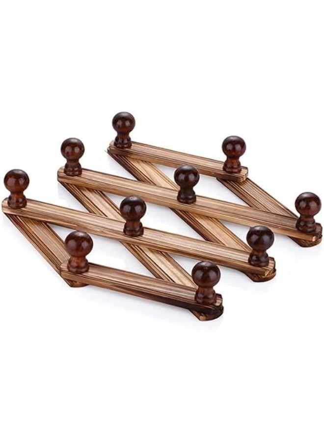 Expandable Accordion Wooden Wall Coat Rack with Hooks - Multi-Purpose Wall Hanger - Image 1
