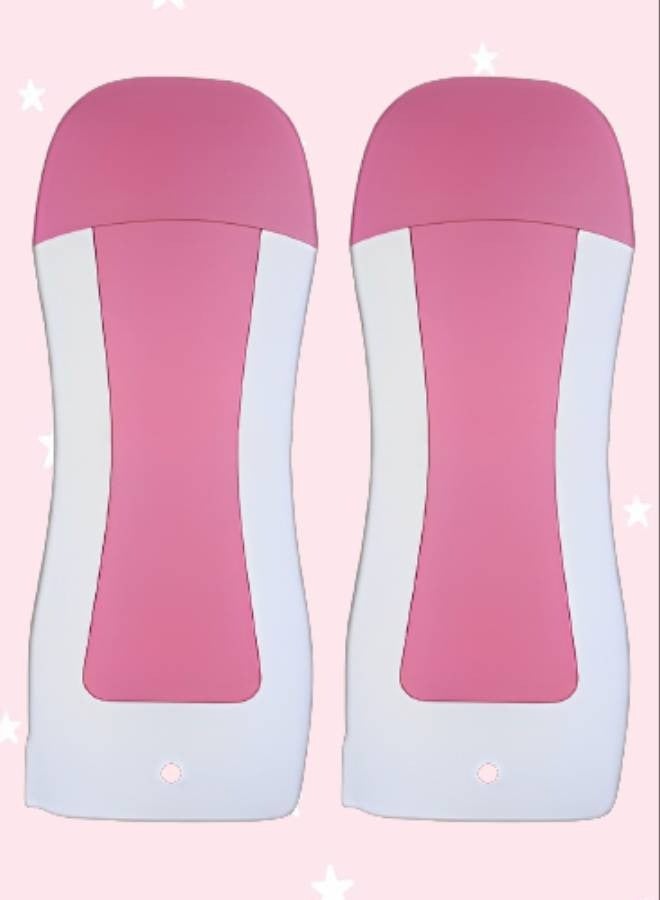 بيرون 2 قطع جهاز تسخين شمع لإزالة الشعر برأس مزود بكرة دوارة أبيض/ وردي - Image 1