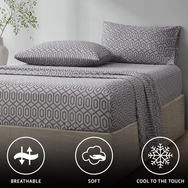 Comfort Spaces 100% Cotton Sheet Set Breathable, Lightweight, Soft with 14" Elastic Pocket Fits up to 16" Mattress, All Season Cozy Bedding, Matching Pillow Case, King Diamond Sliver 4 Piece - Image 2