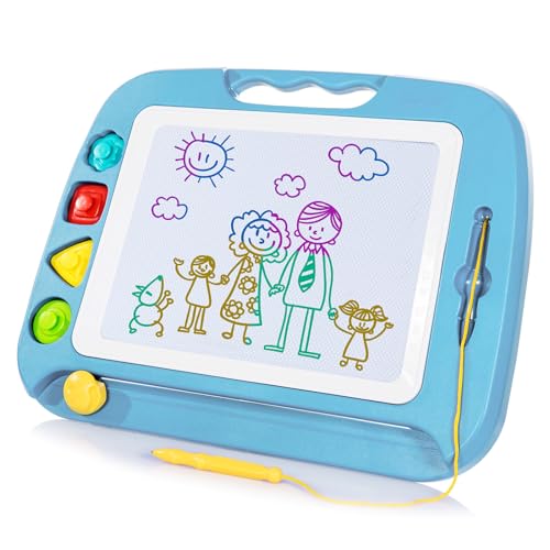 SGILE Large Magnetic Drawing Board for Kids Toddlers Toys for 1 2 3 4 Year Old Etch  Sketch Pad with 4 Stamps Learning and Educational Toys for Boys Girls Gift 16 13 in 42 x 32 CM Light Blue - Image 1