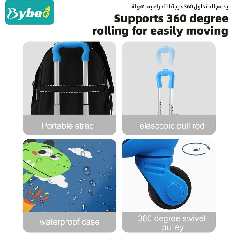 3Pcs Luggage Set, 18 Inch Travel Suitcase, Cartoon Rolling Luggages, Child Trolley Bag with 14-Inch Backpack, U-Shaped Pillow, Wheels and Telescopic Handle Blue - Image 5