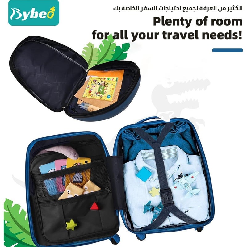 3Pcs Luggage Set, 18 Inch Travel Suitcase, Cartoon Rolling Luggages, Child Trolley Bag with 14-Inch Backpack, U-Shaped Pillow, Wheels and Telescopic Handle Blue - Image 3