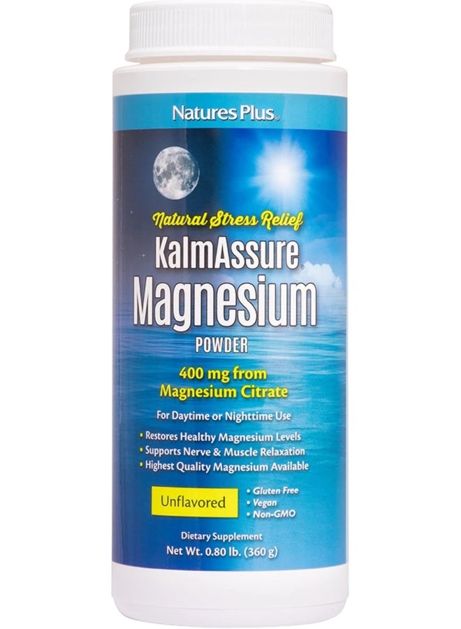 Natures Plus Kalm Assure Magnesium Powder 400mg |Help Restoring Magnesium Levels | Supports Nerve & Muscle Relaxation | Unflavoured, 360g - Image 1