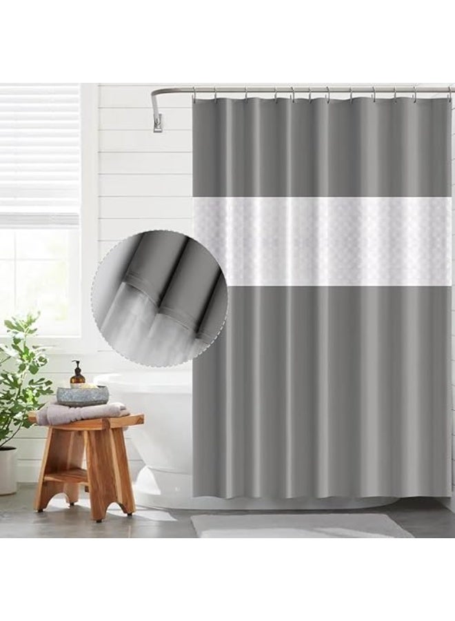 Waterproof Shower Curtain,180x200cm Mildew Proof Bathroom Curtains with 12 Hooks (Grey & white) - Image 1