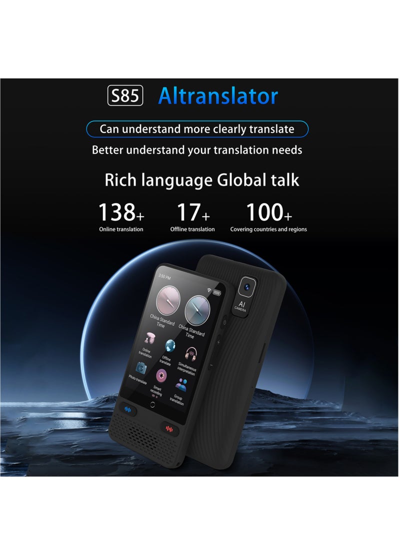 Portable Language Translator Device S85, with 138 Languages Voice Translating Offline Translation Support Voice Video Recording