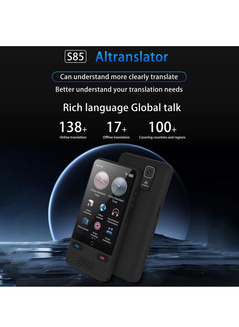 Portable Language Translator Device S85, with 138 Languages Voice Translating Offline Translation Support Voice Video Recording