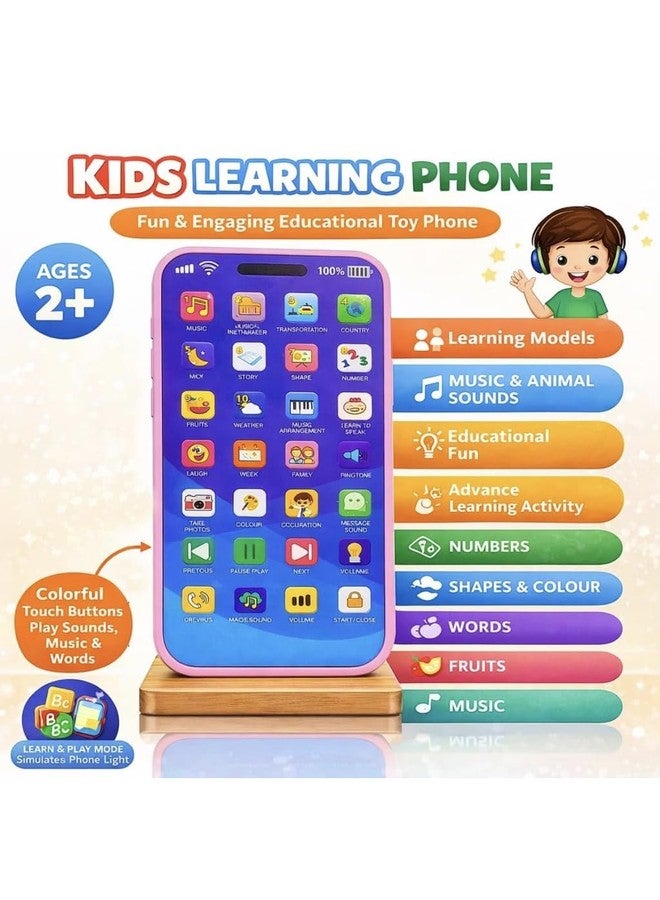 Kids Educational Mobile Phone Toy | 28 Learning Modes | Rechargeable Dummy Smartphone Toy for Boys & Girls | Music, Numbers & Alphabets | 2+ Years - Image 3