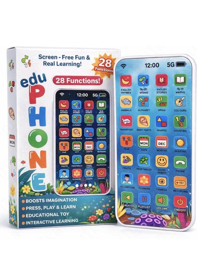 Kids Educational Mobile Phone Toy | 28 Learning Modes | Rechargeable Dummy Smartphone Toy for Boys & Girls | Music, Numbers & Alphabets | 2+ Years - Image 1